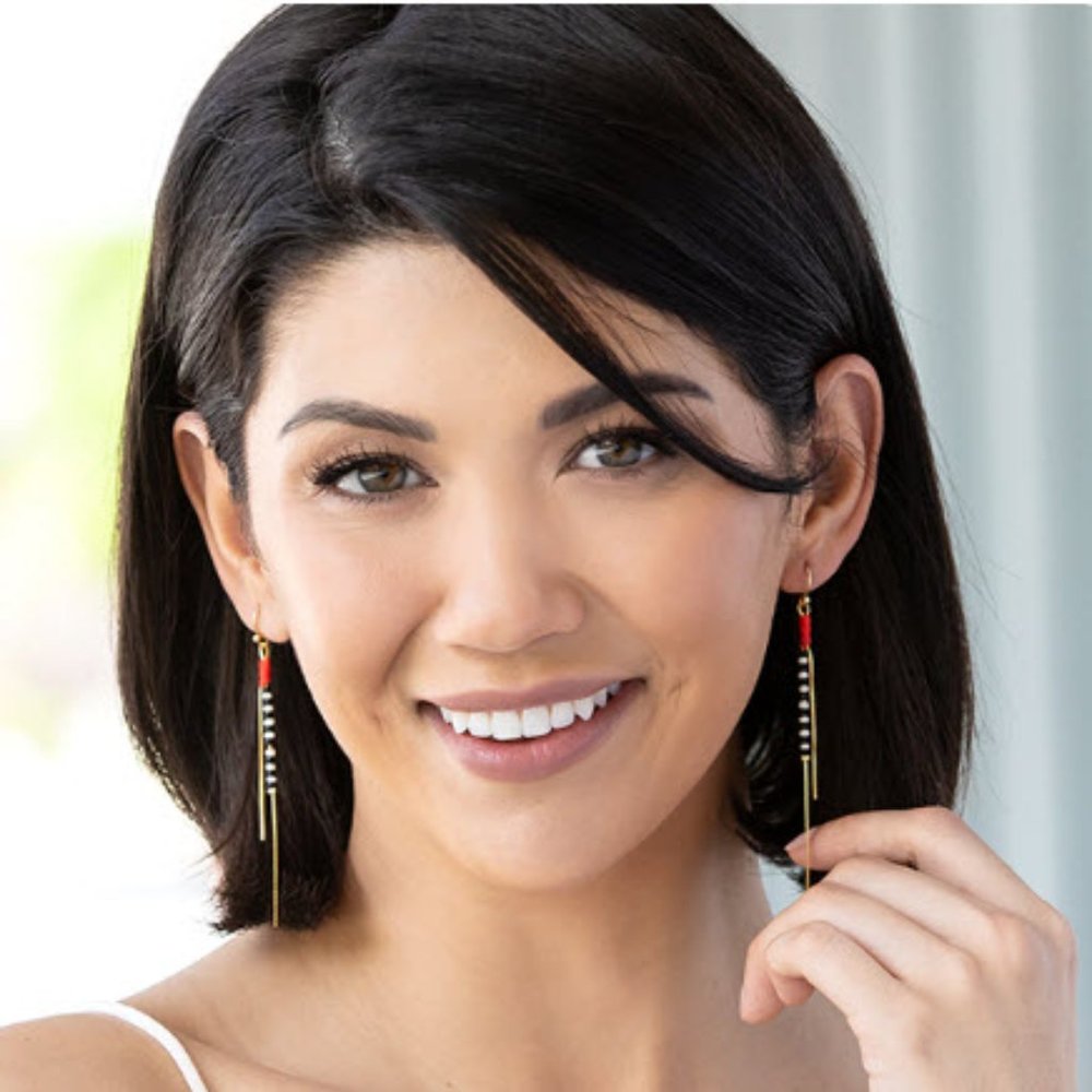 New Black White Bead Earrings with gift - Marcelina